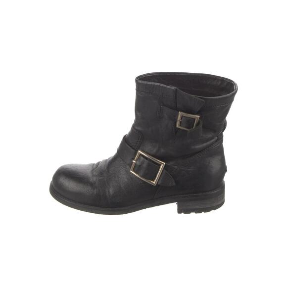 Jimmy Choo Moto Boots Black Leather Buckle Strap Women’s Size 38 Ankle Booties - Picture 5 of 8